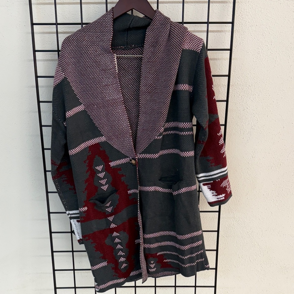Stylish Gray and Red Women's Sweater